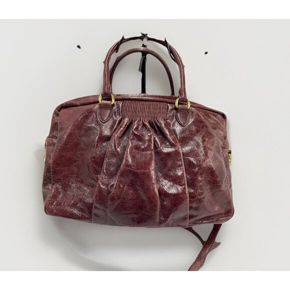 Miu‎ Miu Leather Vitello Lux Bauletto Bowler Bag Satchel Burgundy Nappy - Picture 2 of 10